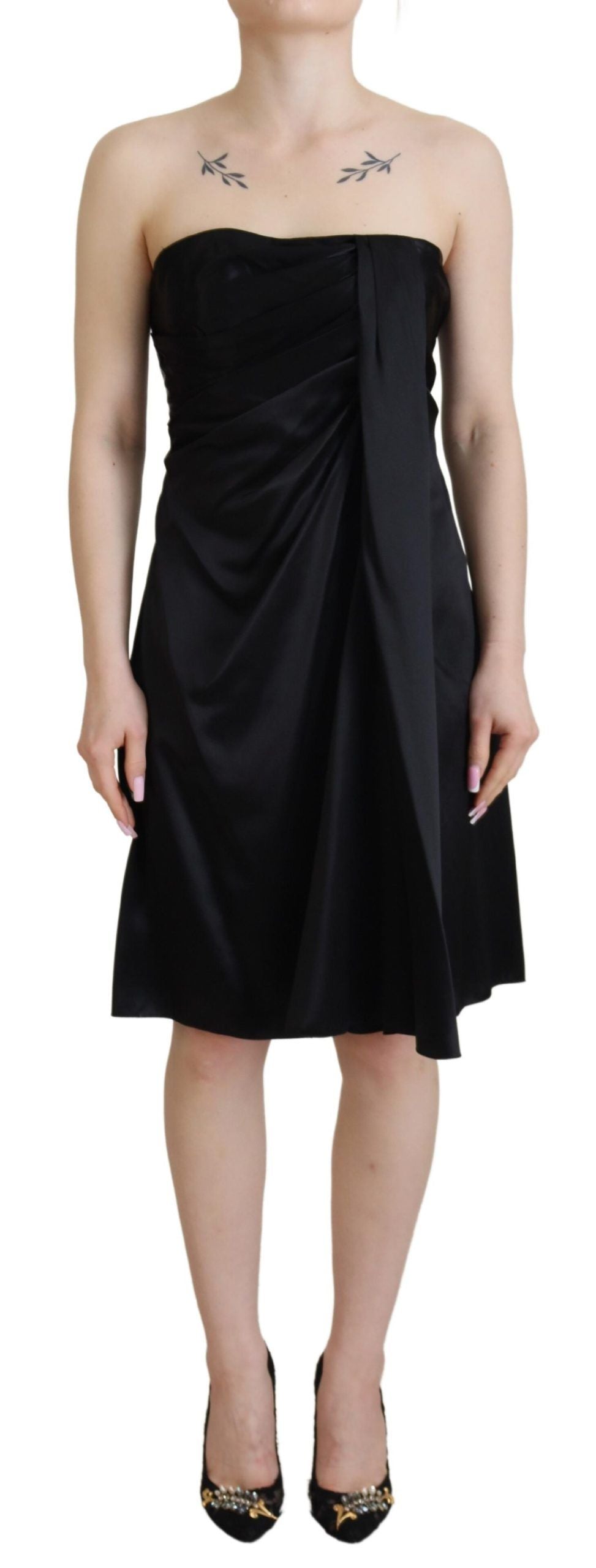 Dolce &amp; Gabbana Mini-robe de soirée courte droite en soie noire