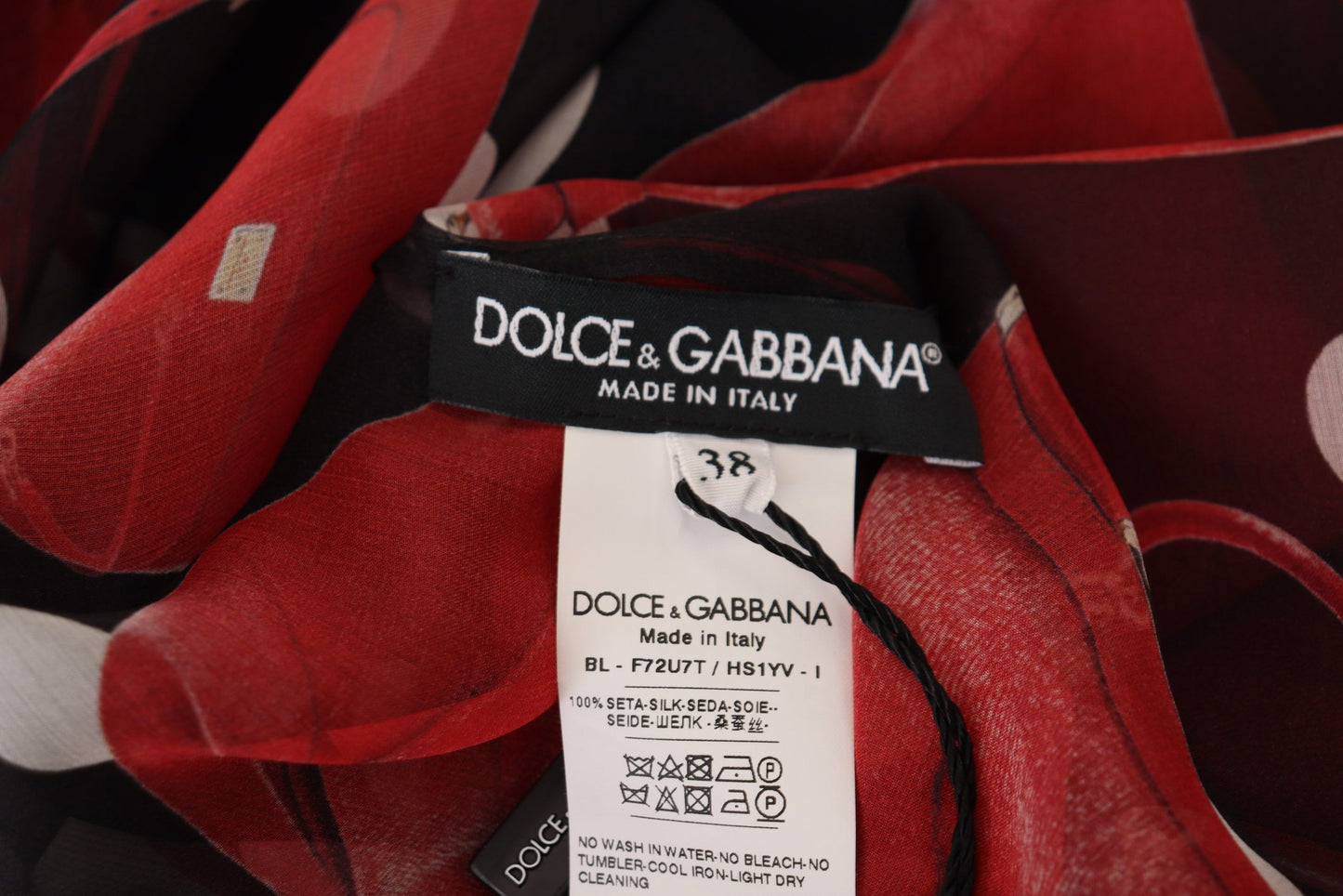 Dolce &amp; Gabbana Noir Rouge Sac Sicile Chemise En Soie Top Chemisier