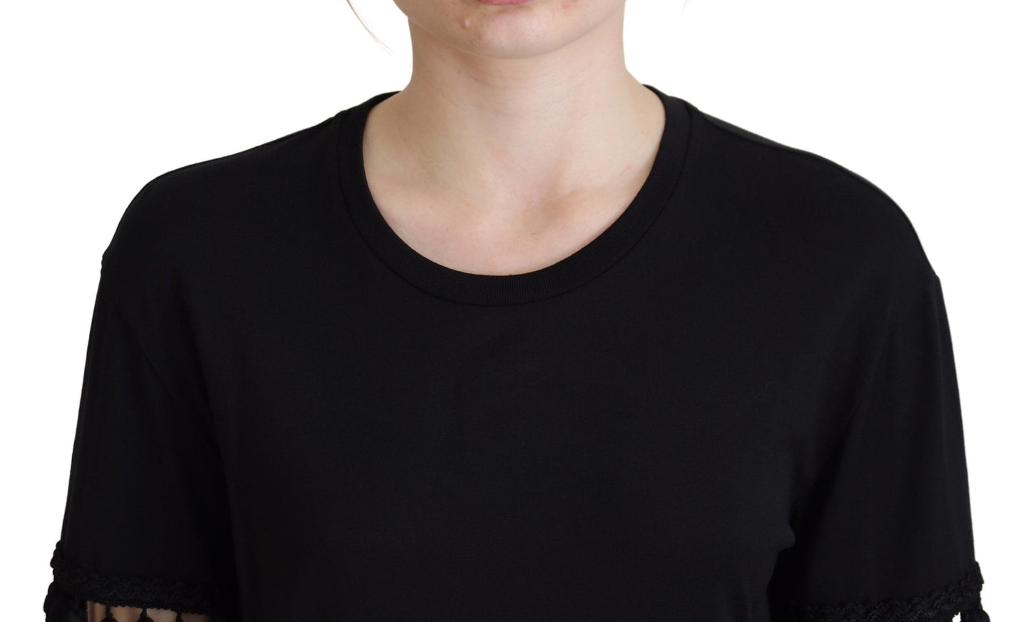 Schwarze T-Shirt-Bluse von Dolce &amp; Gabbana. Baumwollbluse mit Quasten