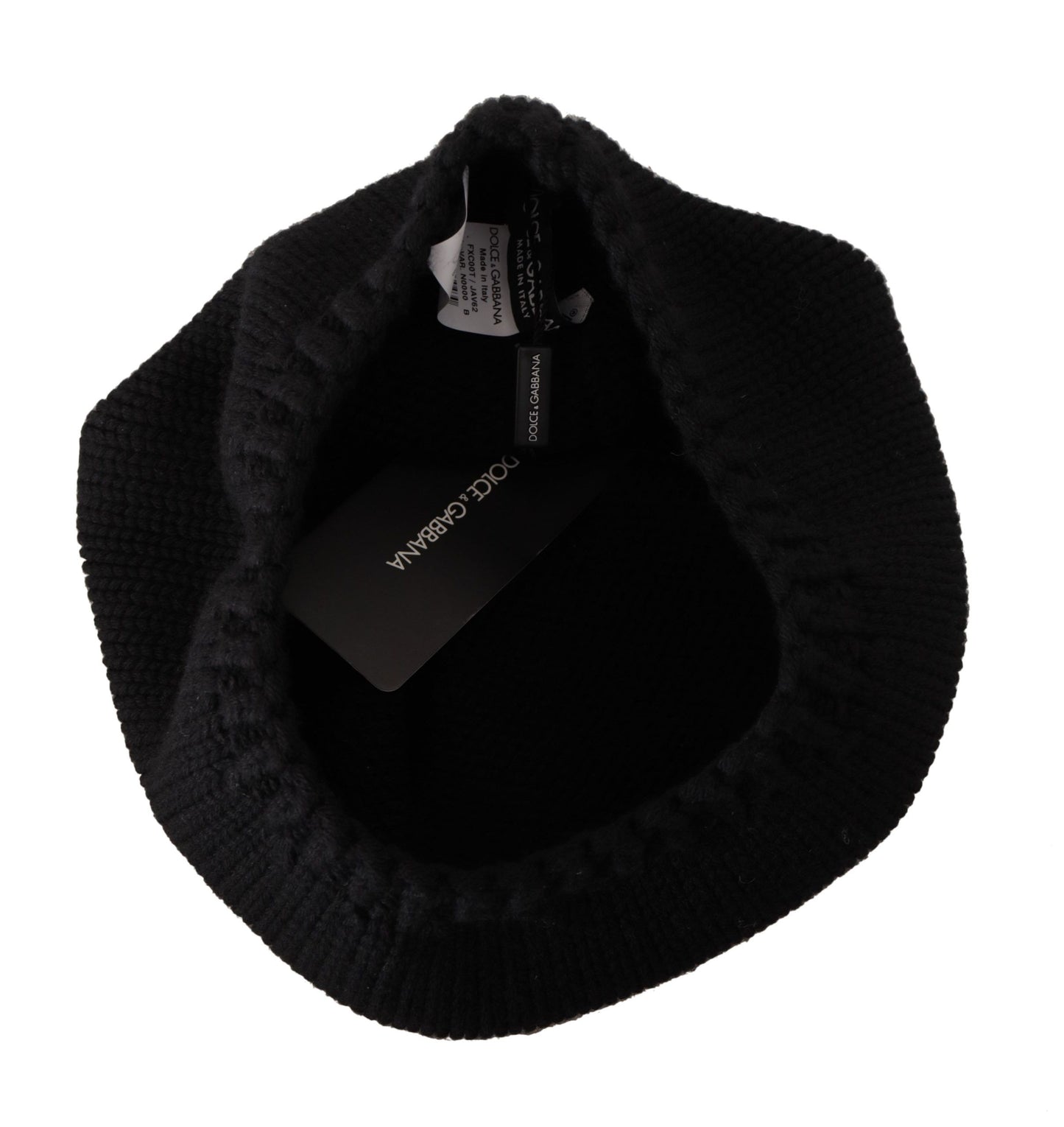 Dolce &amp; Gabbana Bonnet d'hiver tricoté en laine vierge noire pour femme