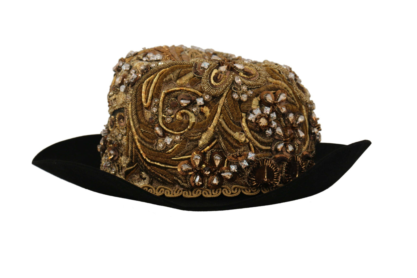 Chapeau Fedora brodé de strass et de cristaux ornés d'or Dolce &amp; Gabbana