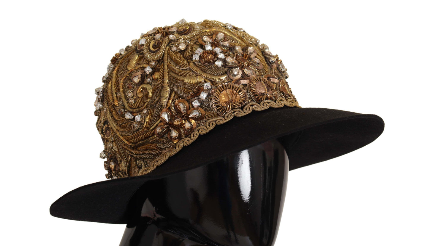 Chapeau Fedora brodé de strass et de cristaux ornés d'or Dolce &amp; Gabbana