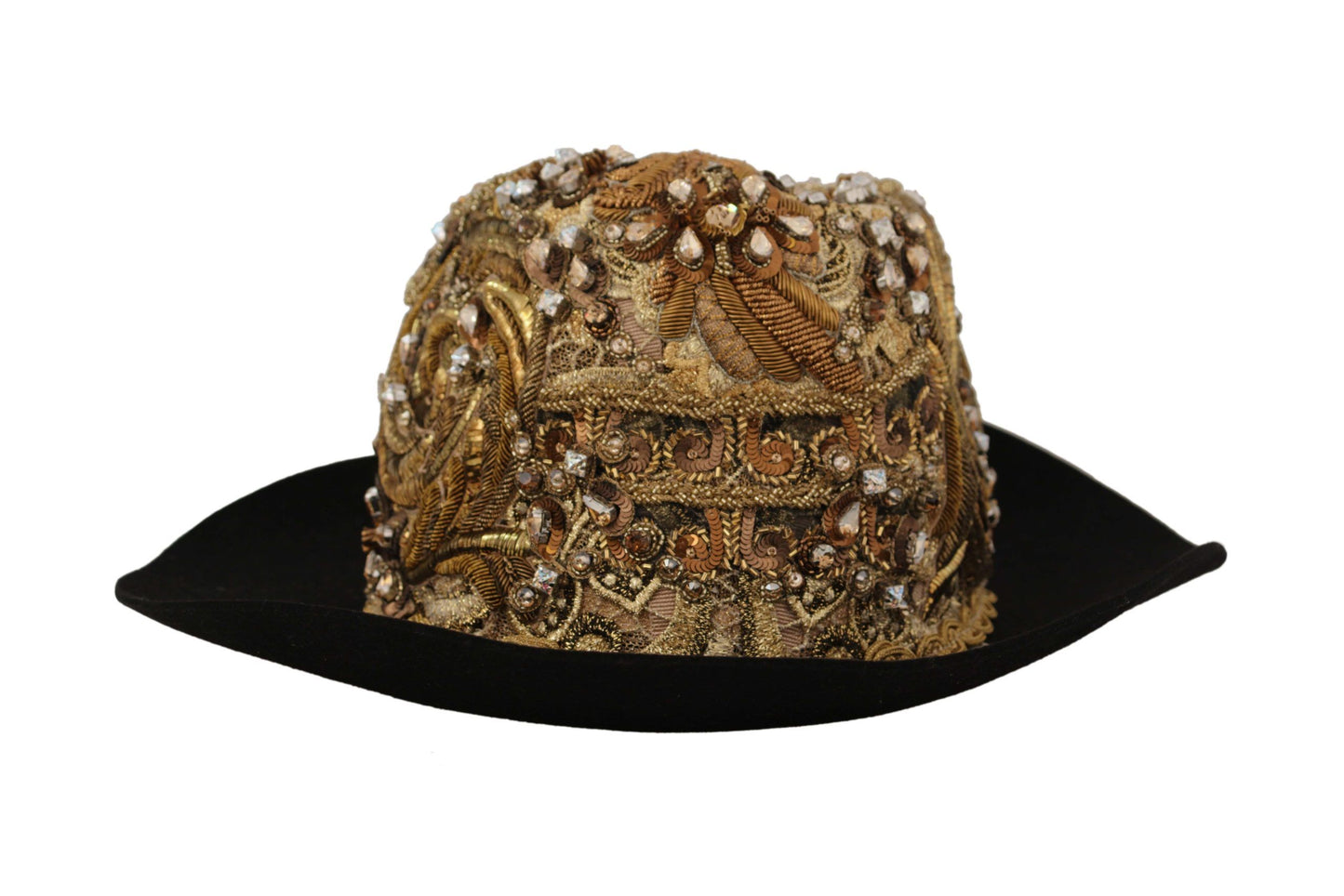 Chapeau Fedora brodé de strass et de cristaux ornés d'or Dolce &amp; Gabbana