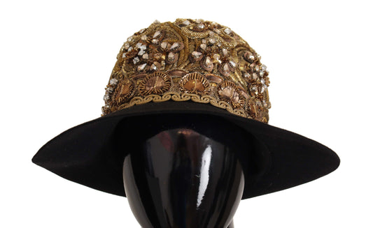 Dolce &amp; Gabbana Gold verzierter Fedora-Hut mit Kristall-Strassstickerei