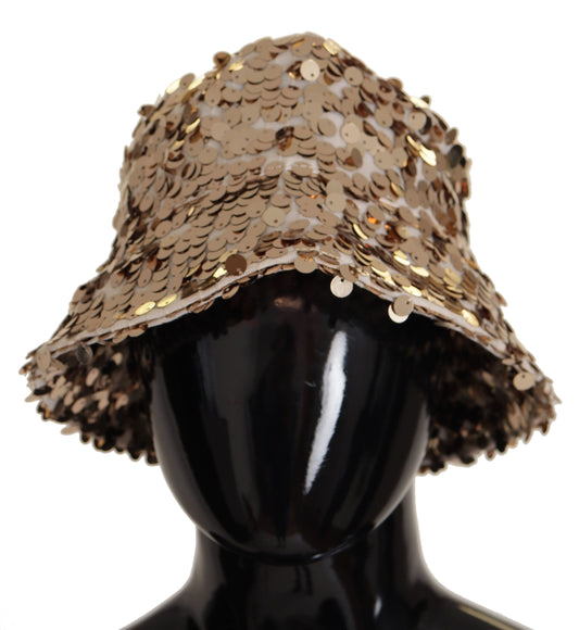 Dolce &amp; Gabbana Chapeau bob à bord de créateur orné de sequins en soie dorée