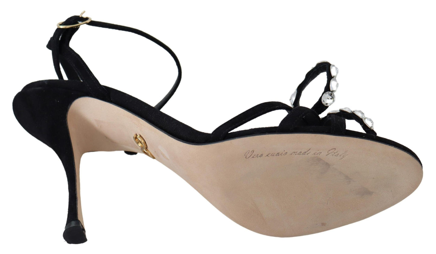 Dolce &amp; Gabbana schwarze Wildleder-Sandalen mit Kristallen