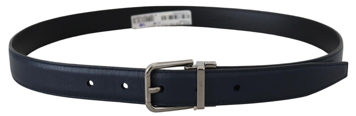 Dolce &amp; Gabbana Ceinture à boucle en métal argenté en cuir de veau bleu