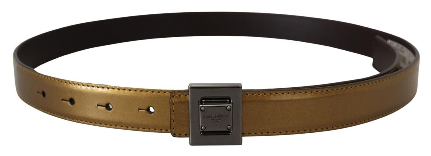 Dolce &amp; Gabbana Ceinture à boucle en métal carrée argentée en cuir doré