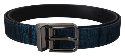 Dolce &amp; Gabbana Ceinture en métal argenté moiré jacquard bleu hommes