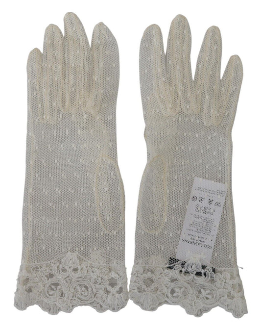 Dolce &amp; Gabbana Gants en coton mitaines en dentelle blanche au poignet