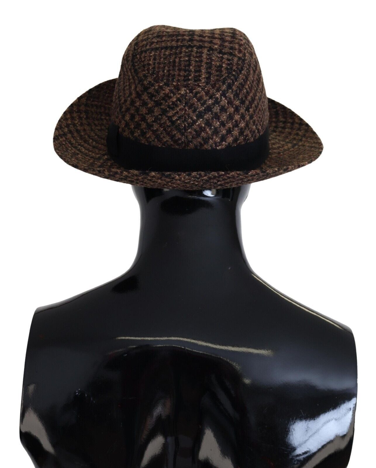 Dolce &amp; Gabbana Brauner Tweed-Woll-Fedora-Trilby-Hut mit Logo