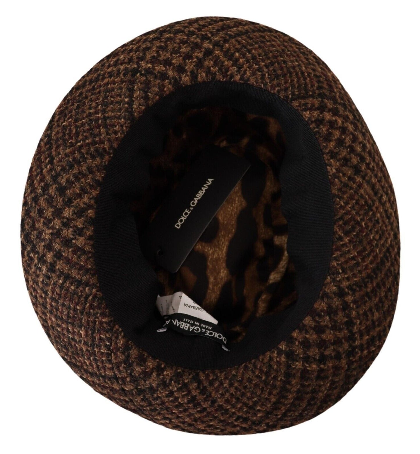 Dolce &amp; Gabbana Brauner Tweed-Woll-Fedora-Trilby-Hut mit Logo