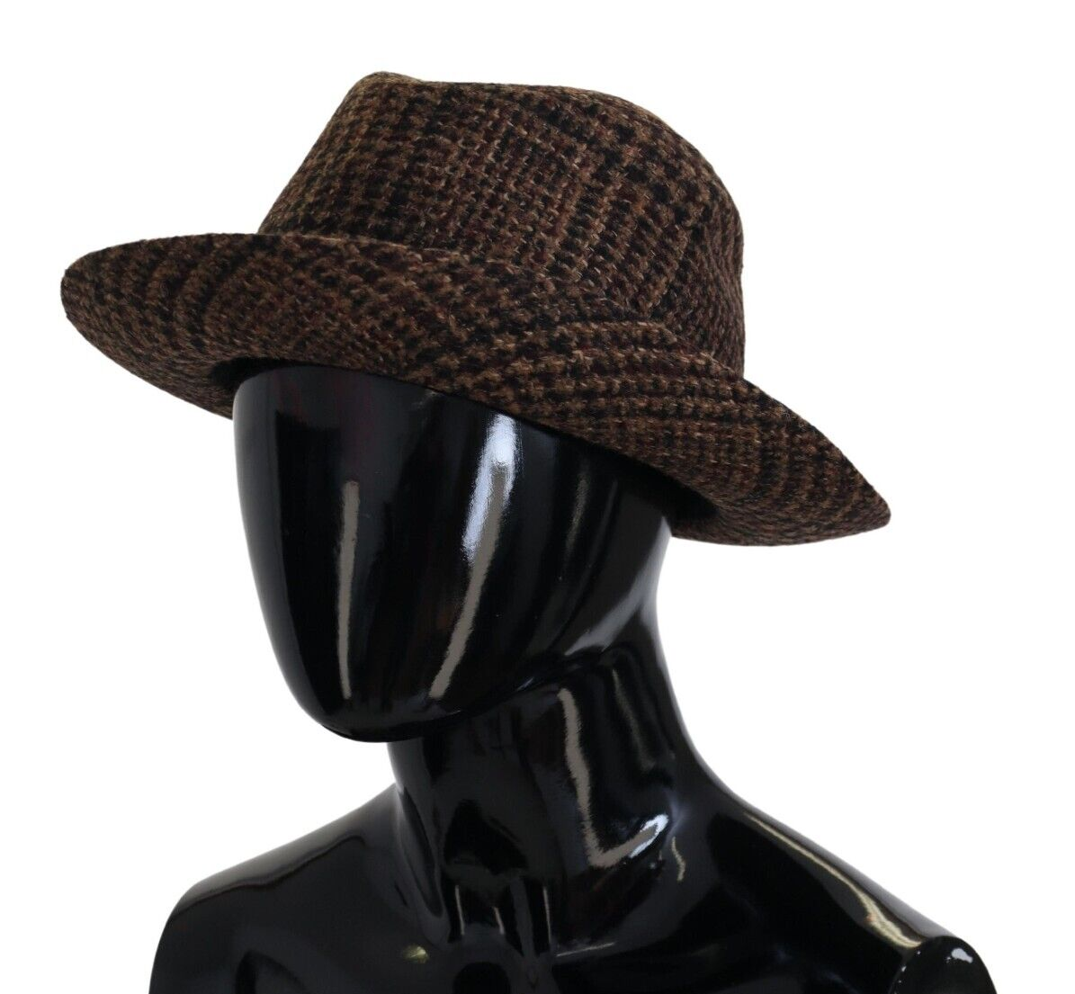 Chapeau Fedora Trilby avec logo en laine tweed marron Dolce &amp; Gabbana