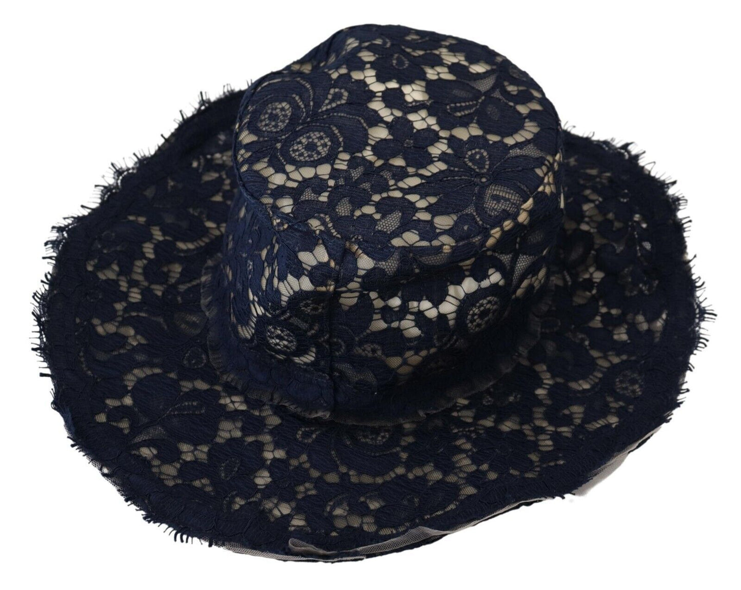 Dolce &amp; Gabbana Chapeau souple en dentelle florale bleue à large bord