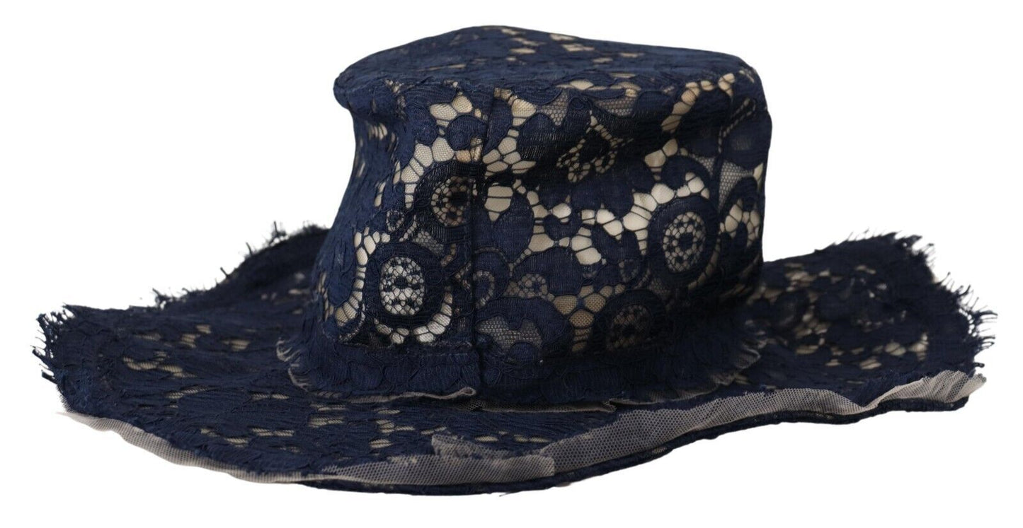 Dolce &amp; Gabbana Chapeau souple en dentelle florale bleue à large bord