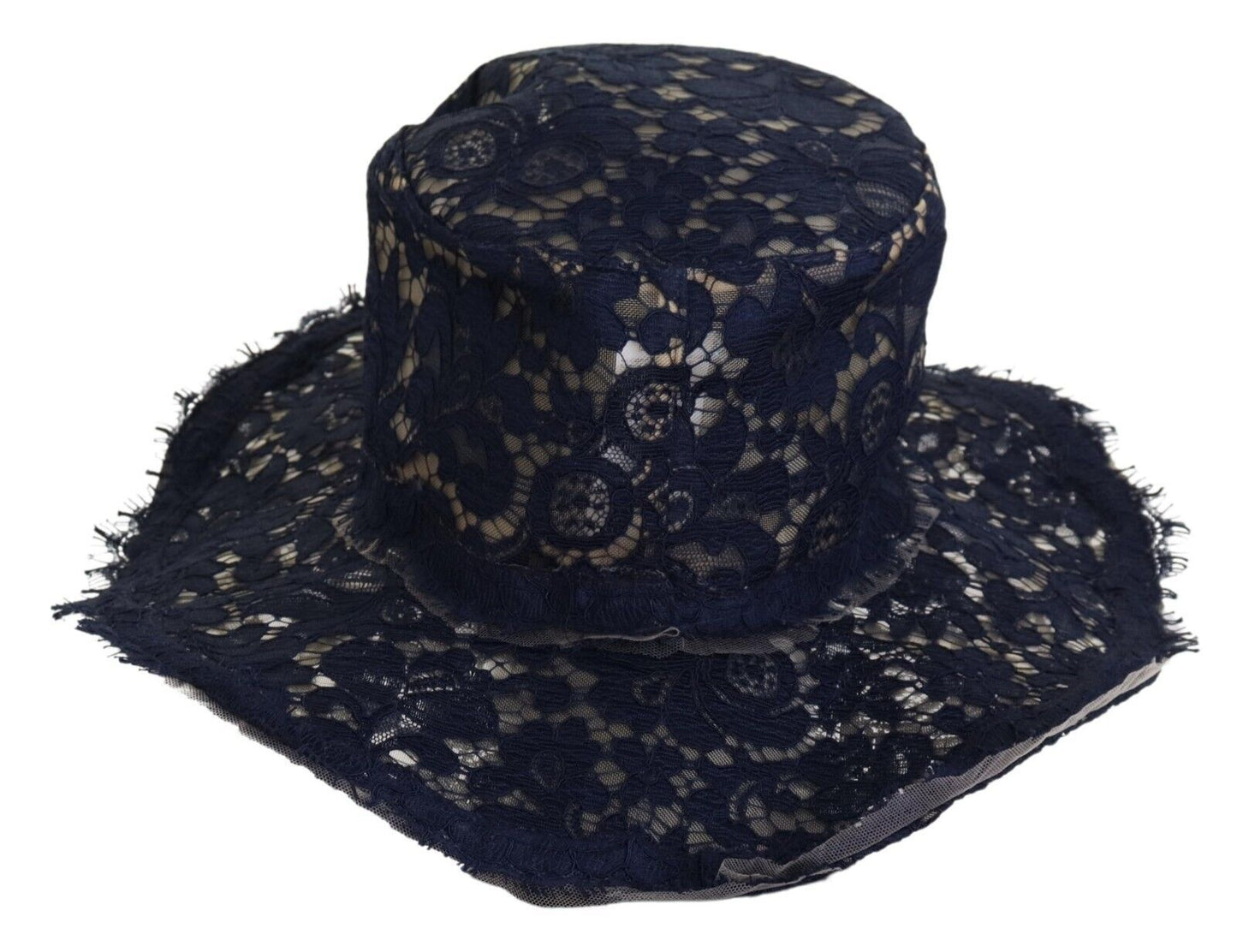 Dolce &amp; Gabbana Chapeau souple en dentelle florale bleue à large bord