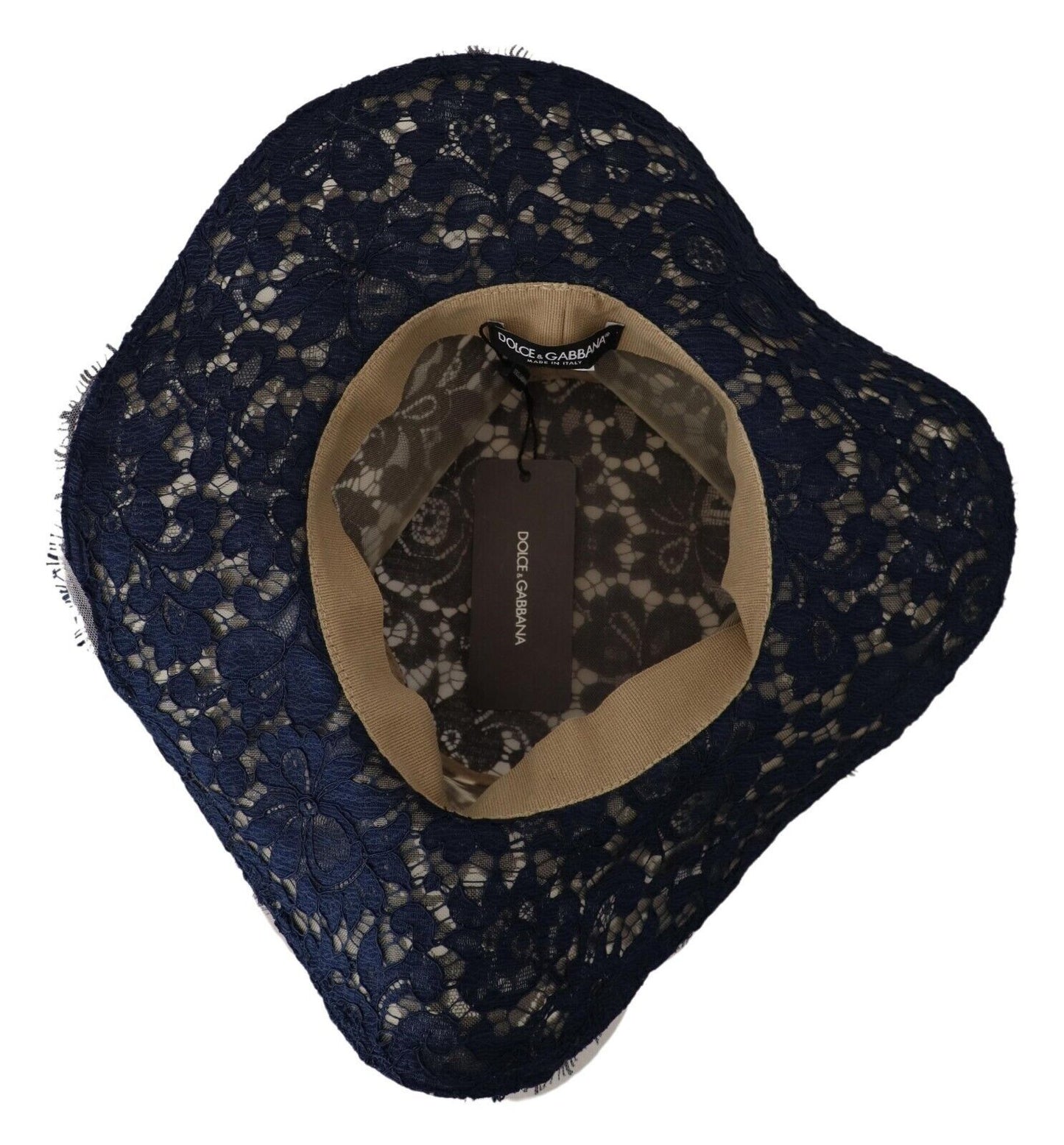 Dolce &amp; Gabbana Chapeau souple en dentelle florale bleue à large bord