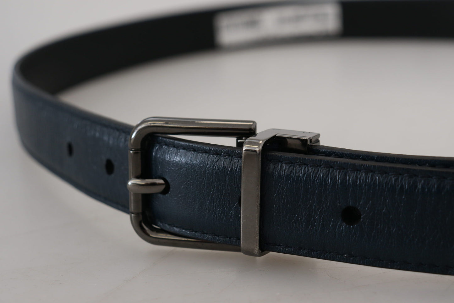 Dolce &amp; Gabbana Ceinture vintage en cuir bleu avec boucle en métal argenté