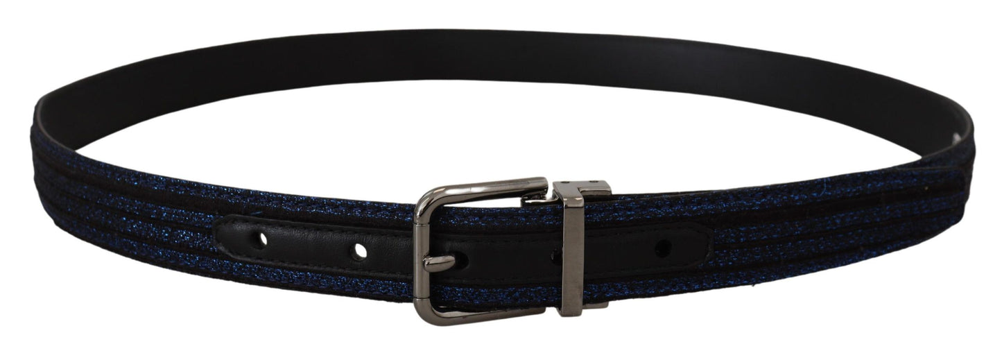 Dolce &amp; Gabbana Ceinture à boucle argentée à rayures jacquard bleues