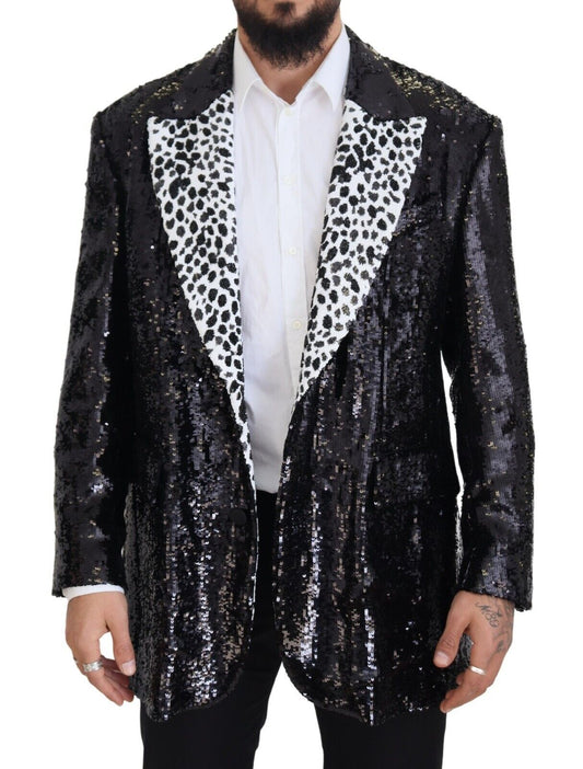 Dolce &amp; Gabbana Blazer en nylon noir à motif de vache à paillettes