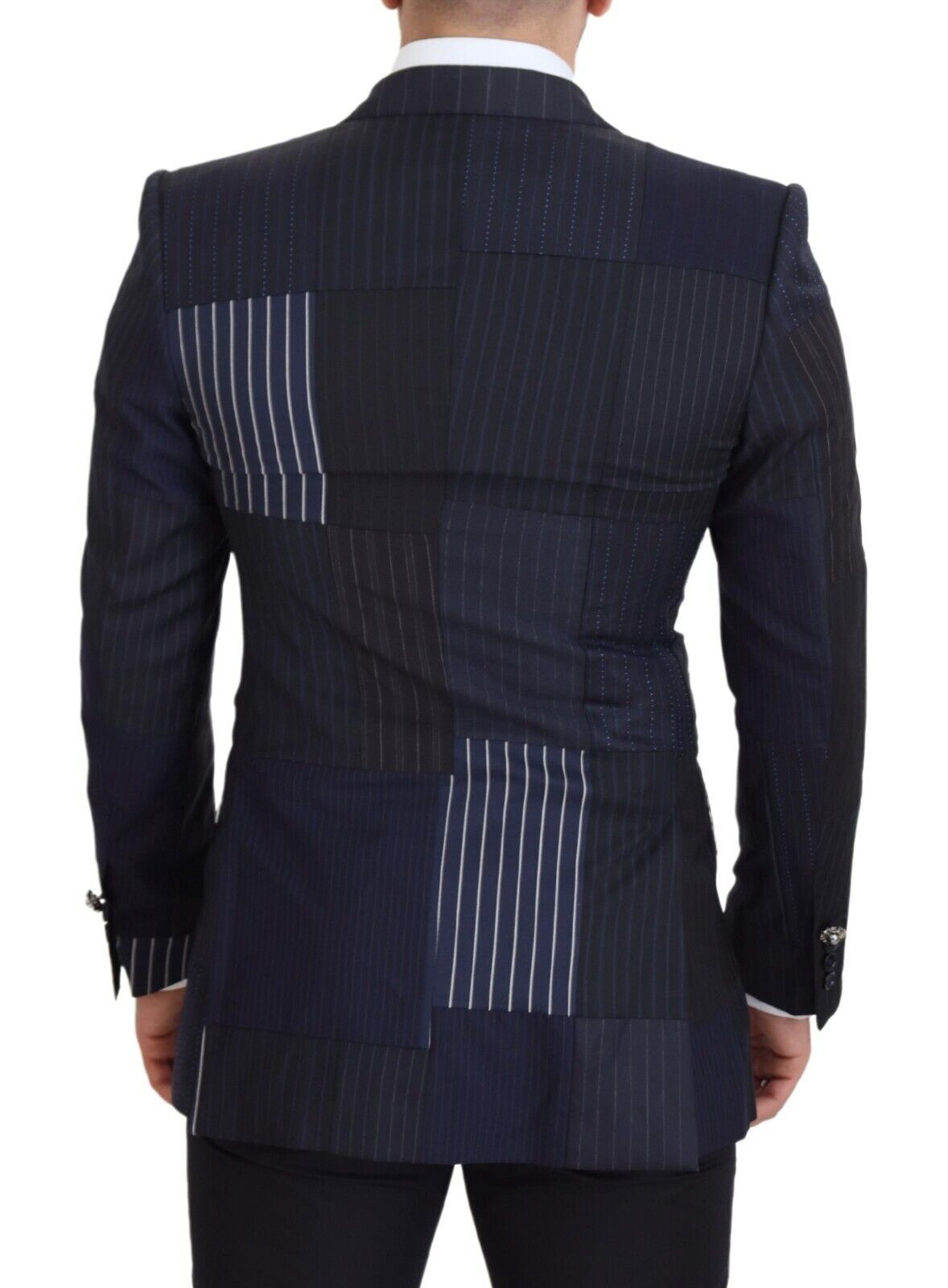 Dolce &amp; Gabbana Blazer croisé en laine bleue patchwork