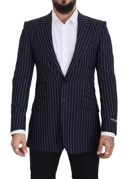 Dolce &amp; Gabbana Blazer simple boutonnage en laine à rayures bleu foncé