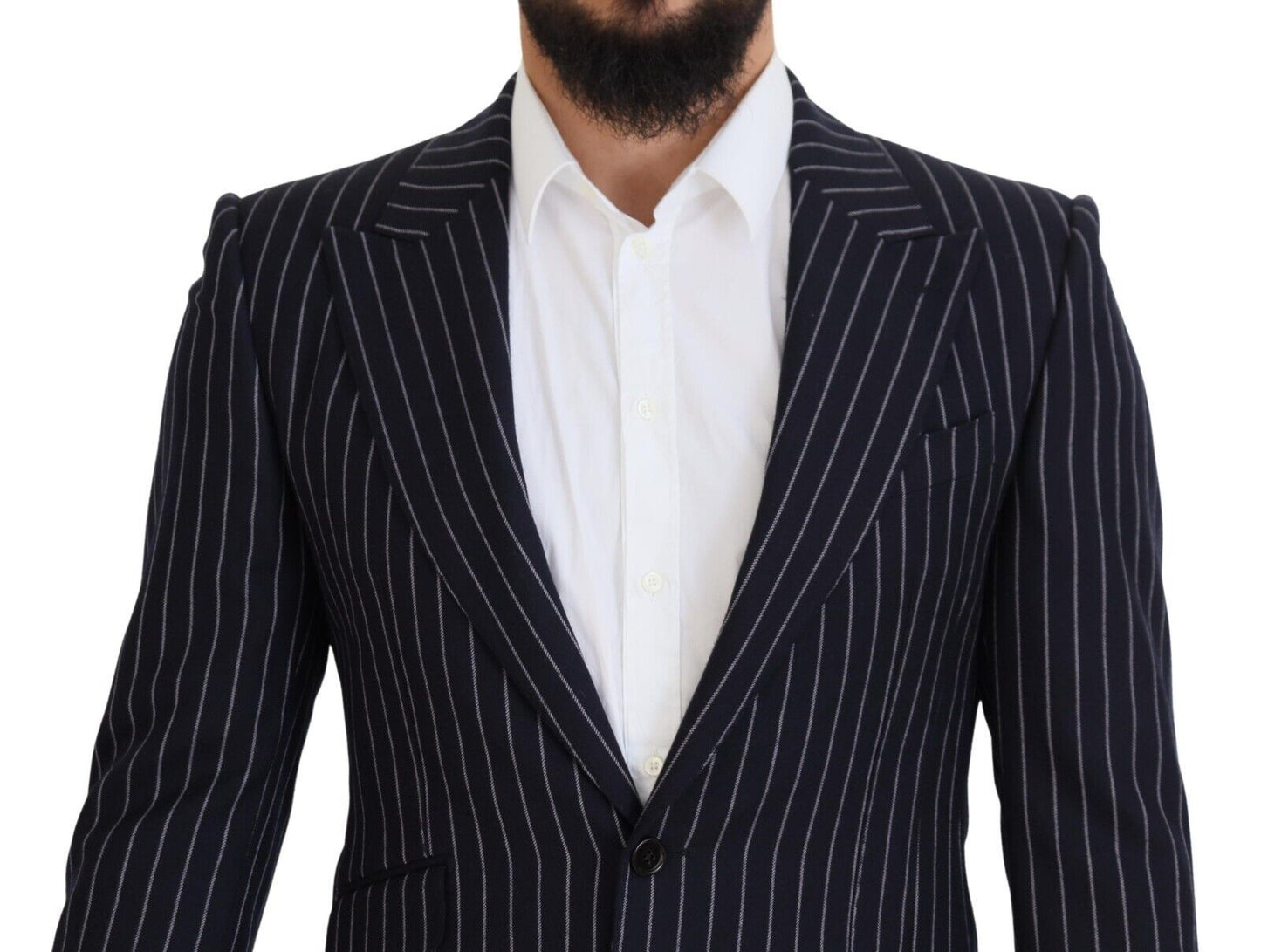 Dolce &amp; Gabbana Blazer simple boutonnage en laine à rayures bleu foncé