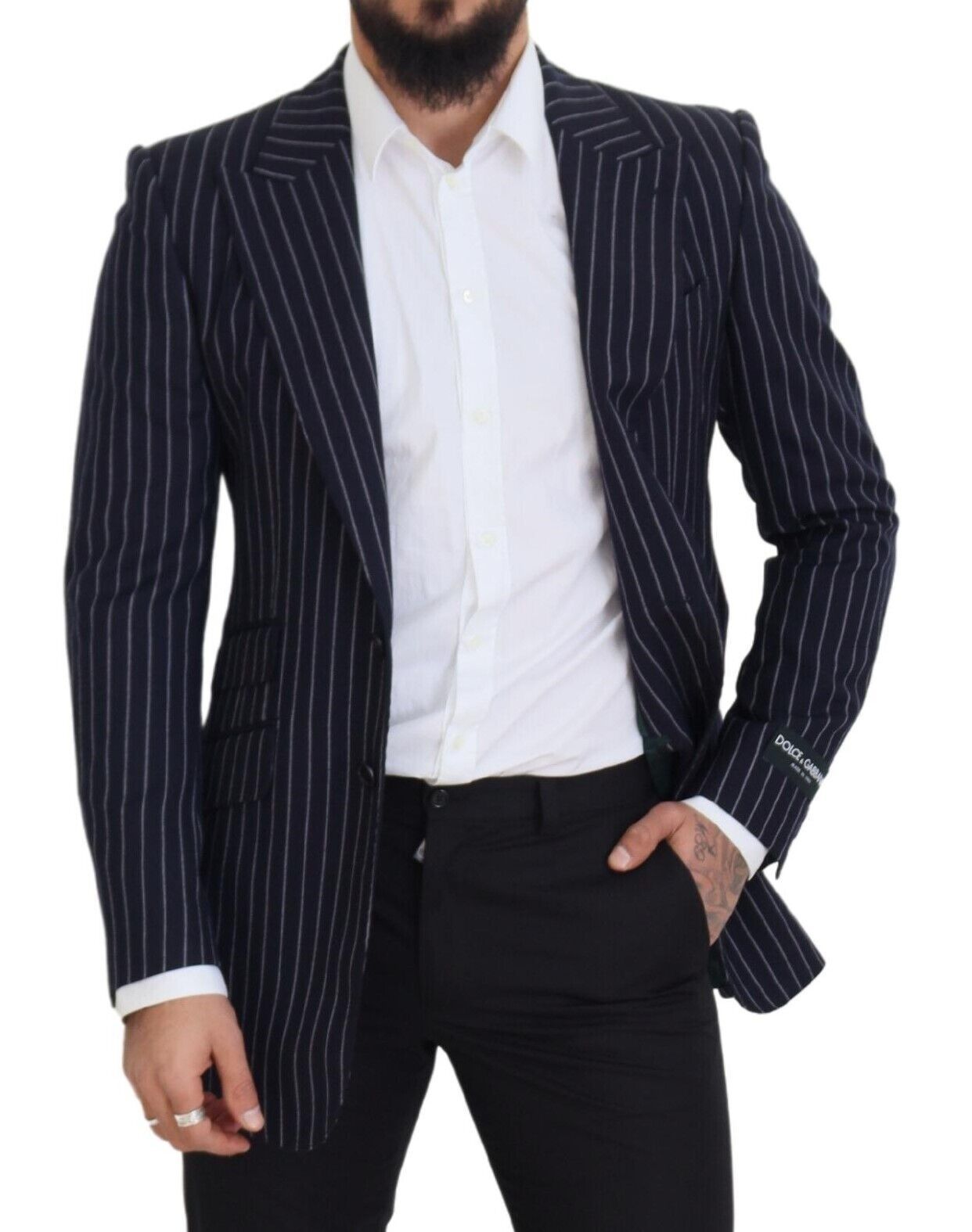 Dolce &amp; Gabbana Blazer simple boutonnage en laine à rayures bleu foncé