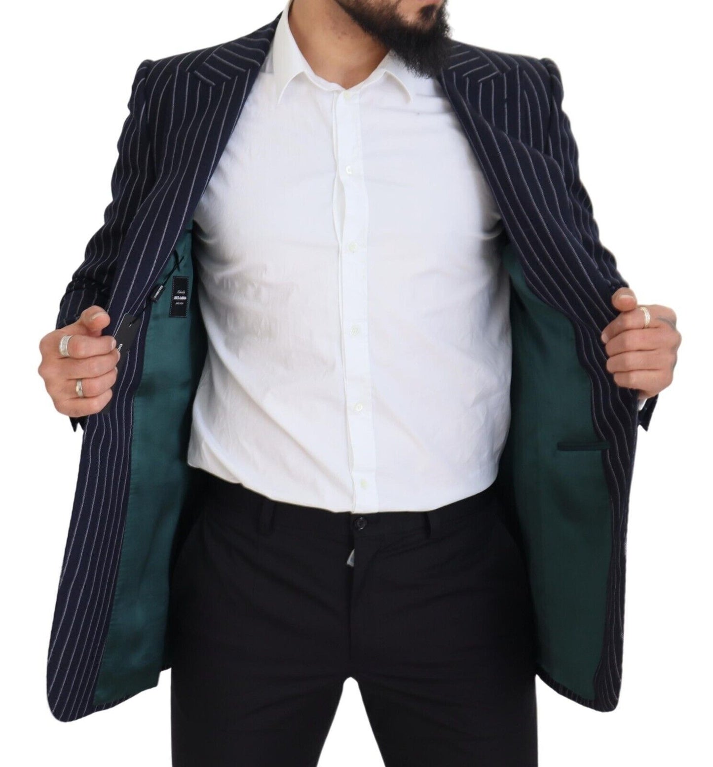 Dolce &amp; Gabbana Blazer simple boutonnage en laine à rayures bleu foncé