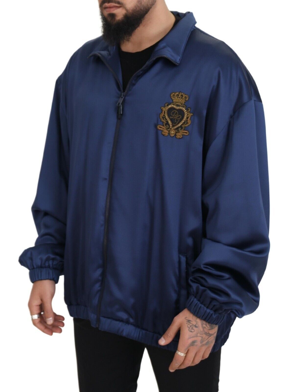 Dolce &amp; Gabbana Blue Heraldic Patch Full Zip KHALED Jacke