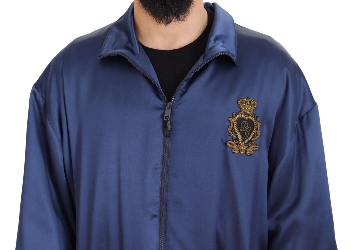 Dolce &amp; Gabbana Blue Heraldic Patch Full Zip KHALED Jacke