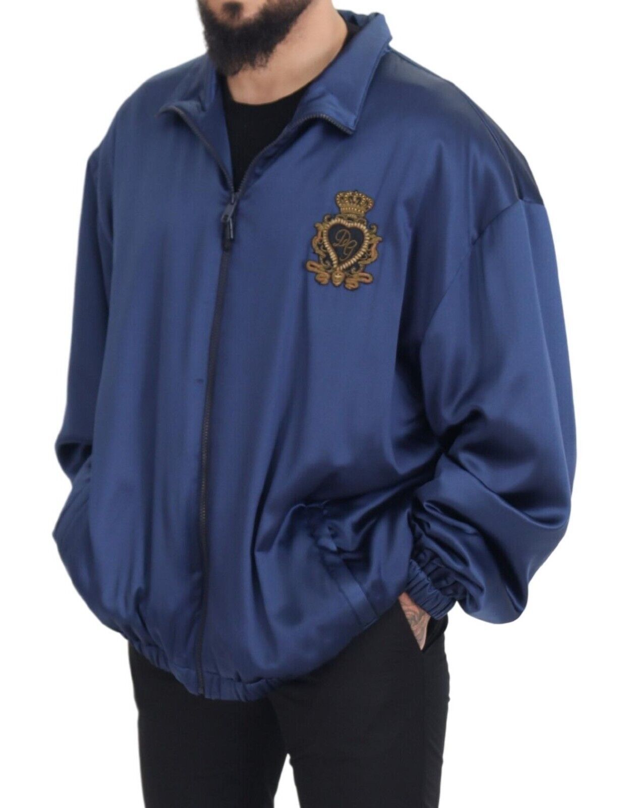 Dolce &amp; Gabbana Blue Heraldic Patch Full Zip KHALED Jacke