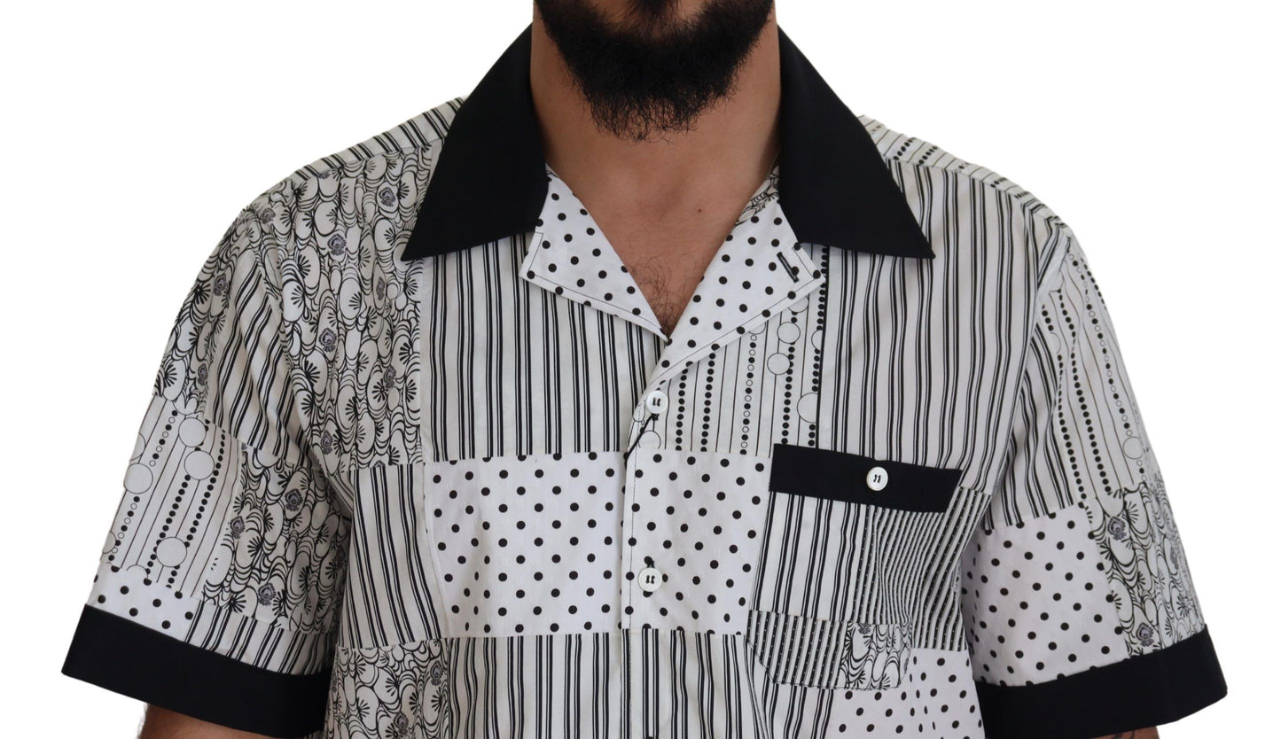 Dolce &amp; Gabbana Weiß-schwarz gemustertes Button-Down-Hemd