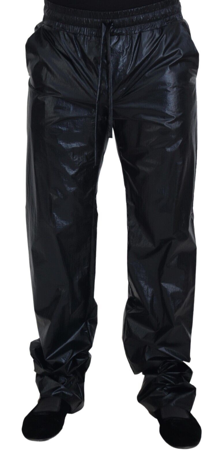 Dolce &amp; Gabbana Pantalon en nylon à cordon de serrage brillant noir