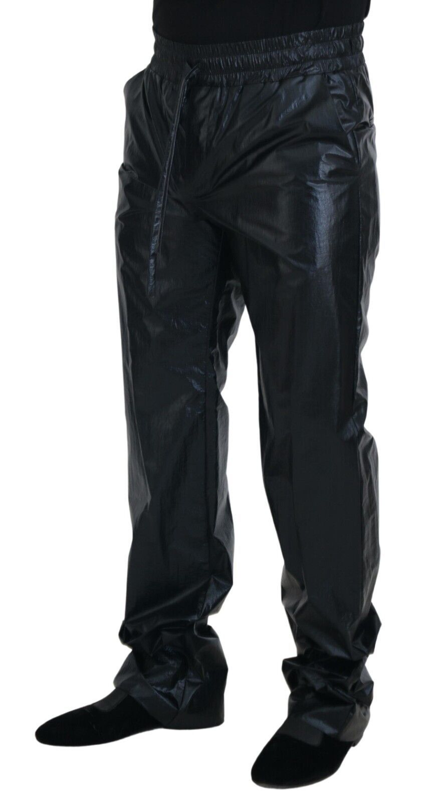 Dolce &amp; Gabbana Pantalon en nylon à cordon de serrage brillant noir