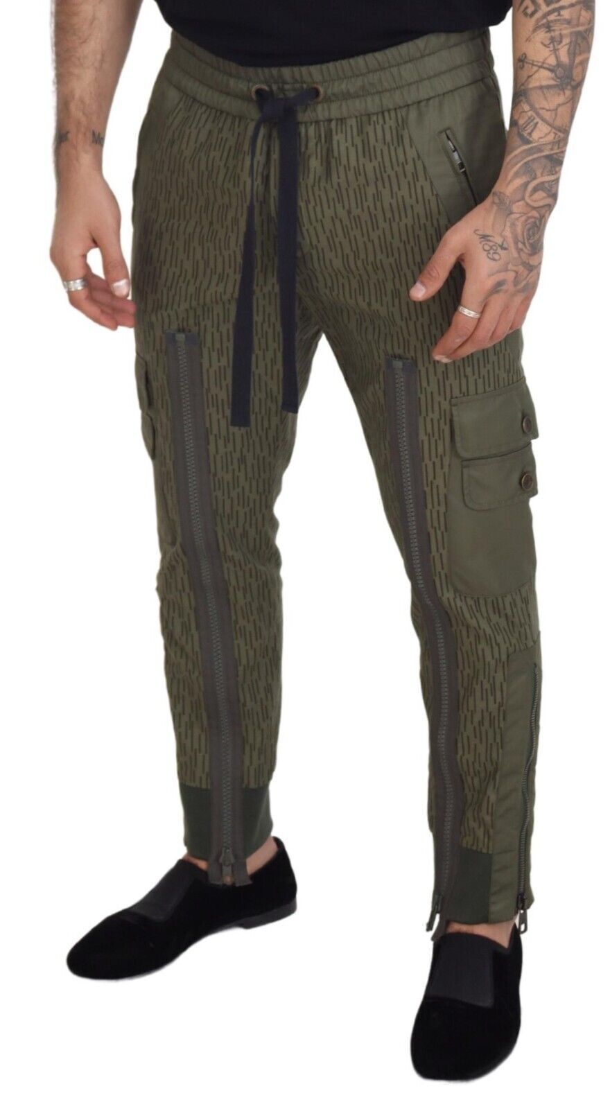 Dolce &amp; Gabbana Pantalon cargo à rayures vertes avec fermeture éclair pour homme