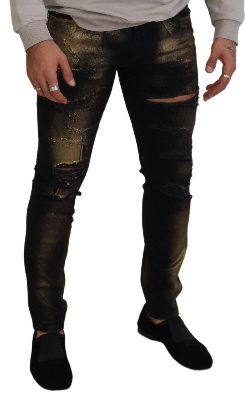 Dolce & Gabbana Elegant Black Gold Dust Jeans