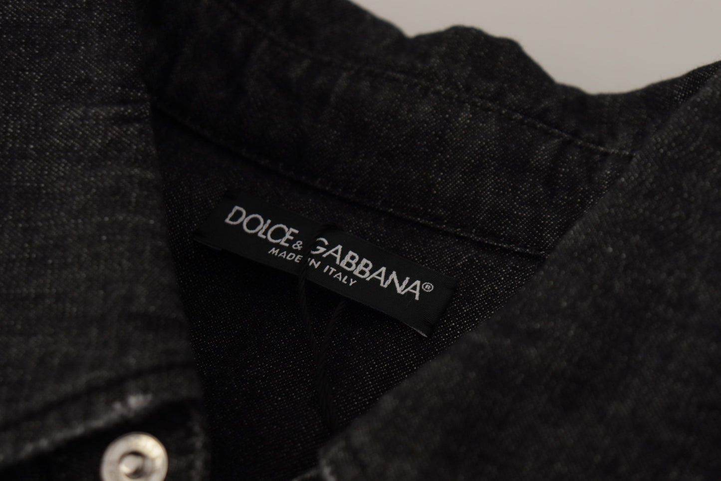 Dolce &amp; Gabbana Graues Baumwoll-Stretch-Jeanshemd mit Knopfleiste