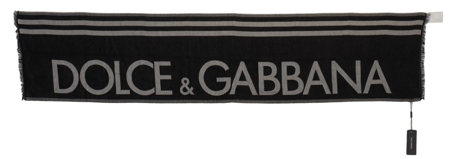 Dolce &amp; Gabbana Écharpe portefeuille en coton modal jacquard noir gris avec logo