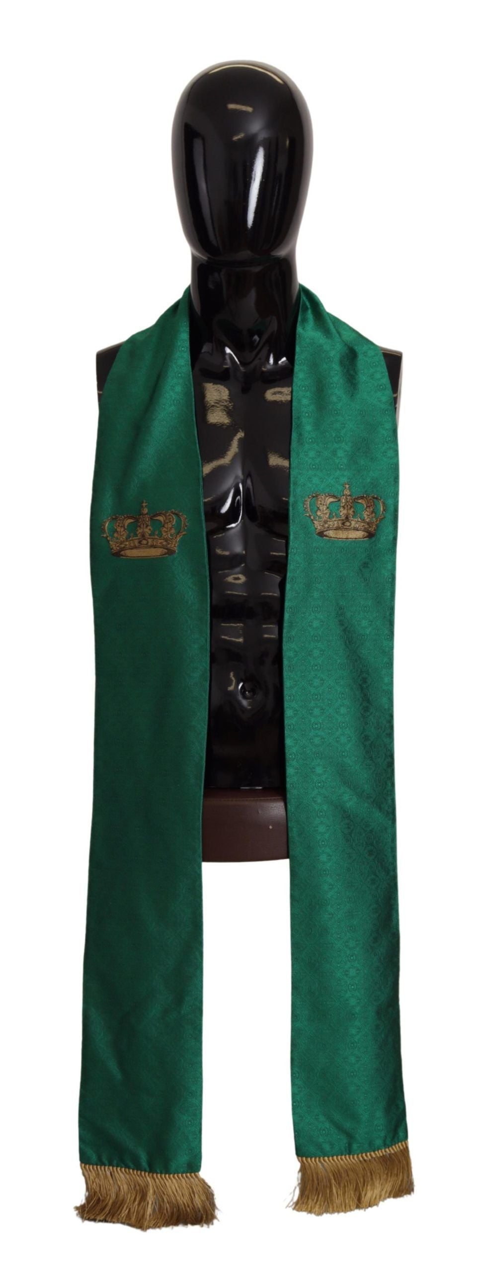 Dolce &amp; Gabbana Green Crown bestickter Schal mit Fransenmischung aus Seide