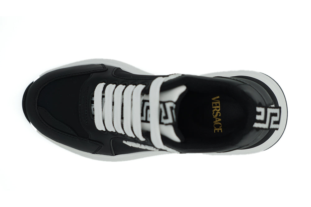 Versace Baskets en cuir de veau noires et blanches