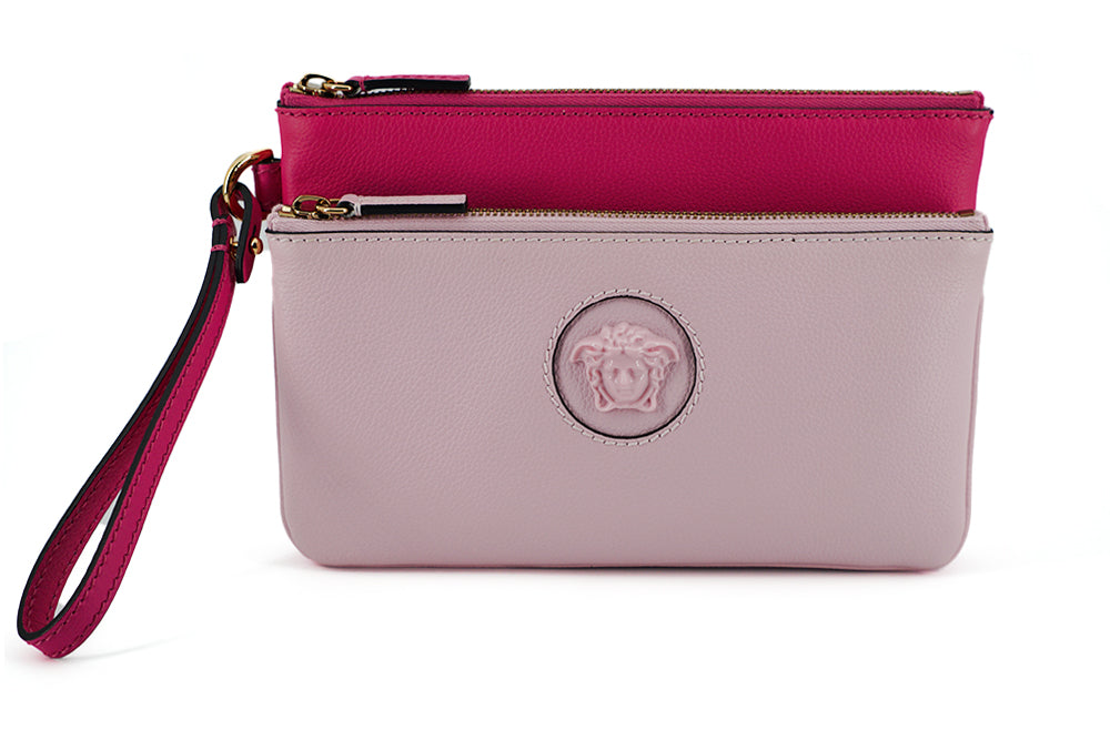 Sac pochette en cuir de veau rose Versace