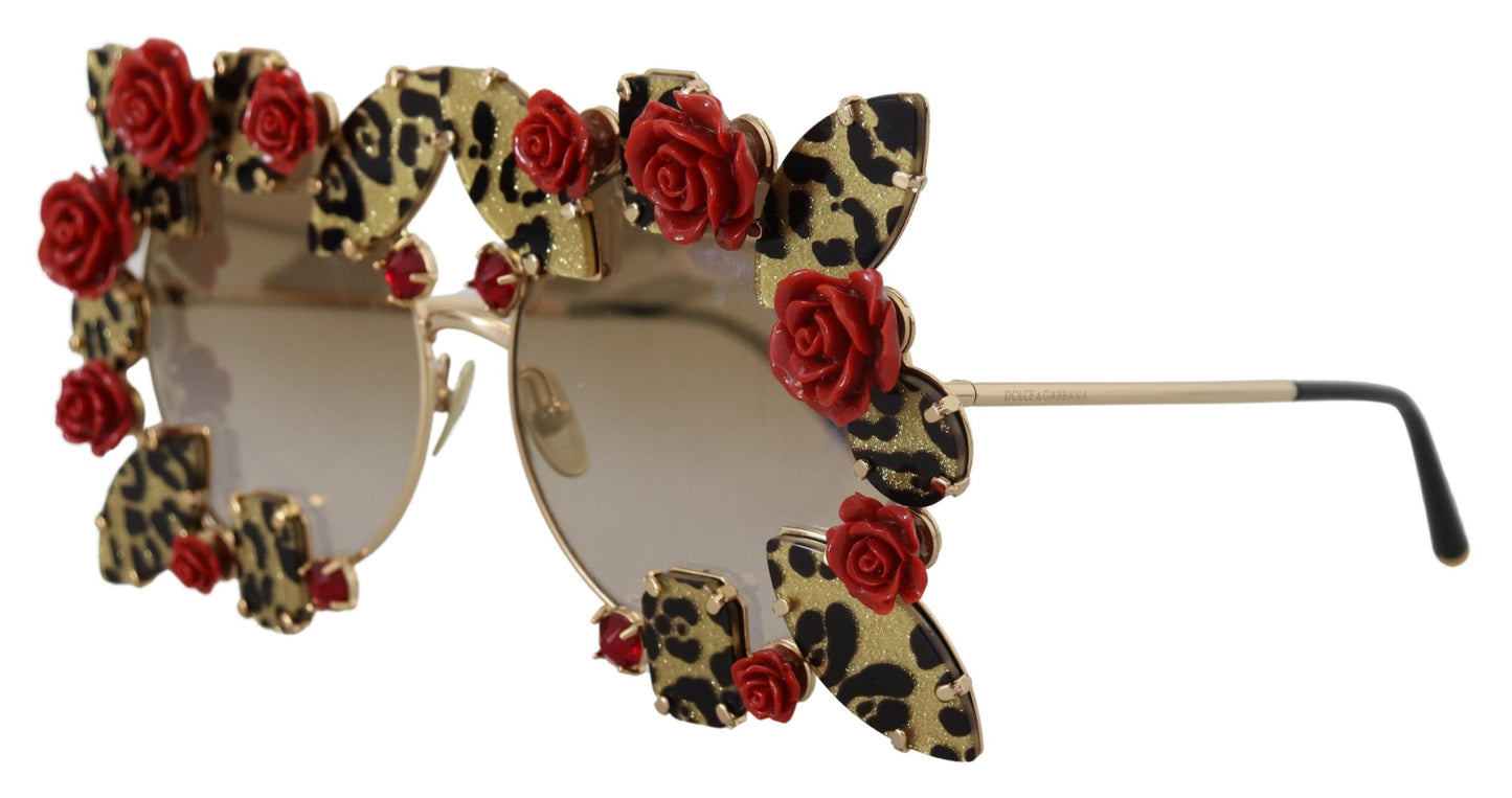 Lunettes de soleil Dolce &amp; Gabbana à monture en métal doré ornées de roses DG2207B