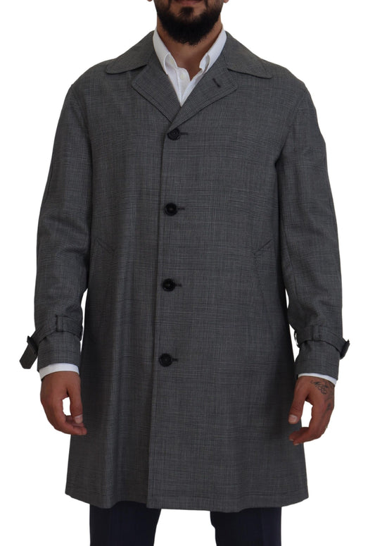 Dolce &amp; Gabbana Veste trench-coat longue à carreaux en laine grise Veste trench-coat