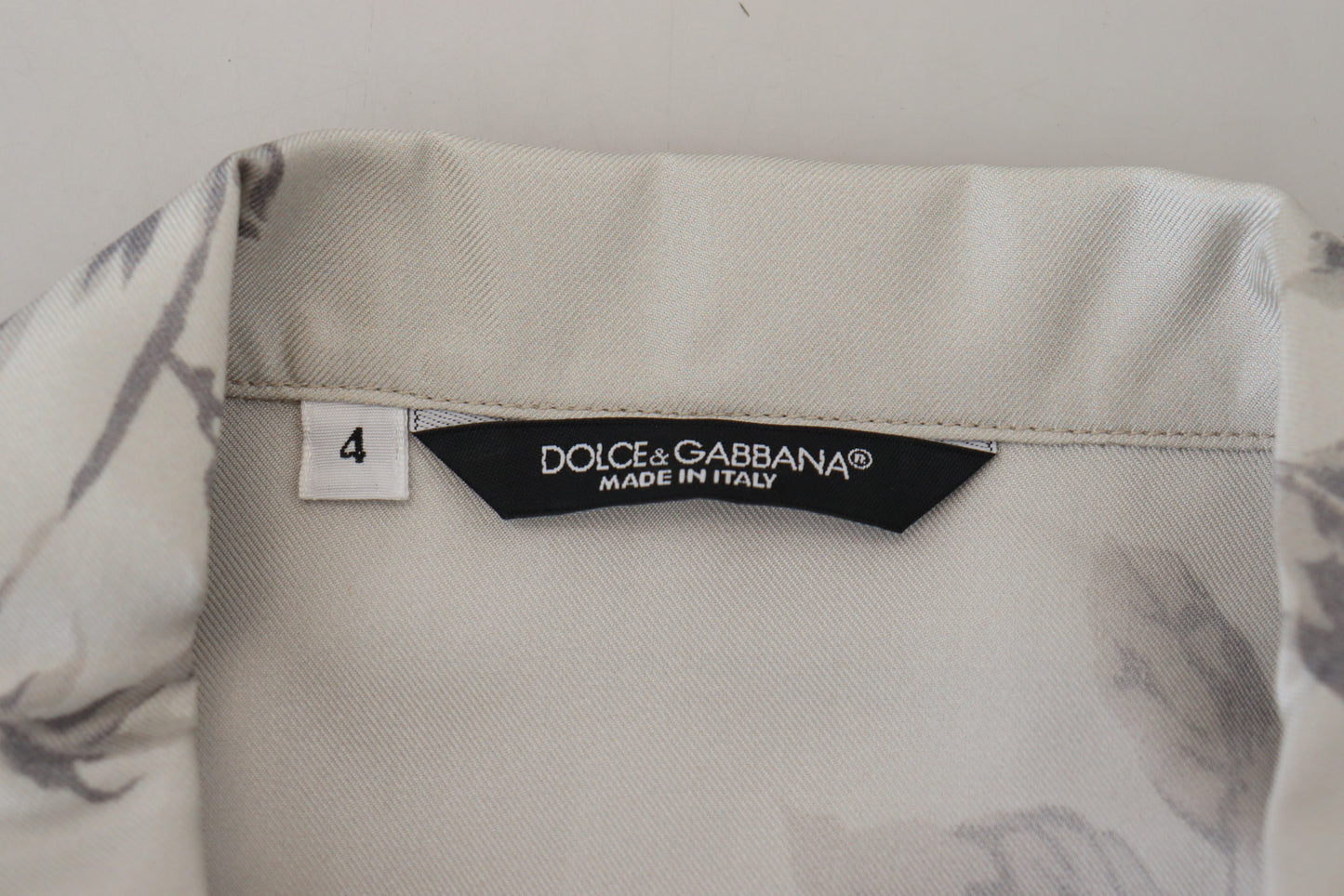 Dolce &amp; Gabbana Weißes Freizeithemd aus Seidensatin mit Vogelmuster