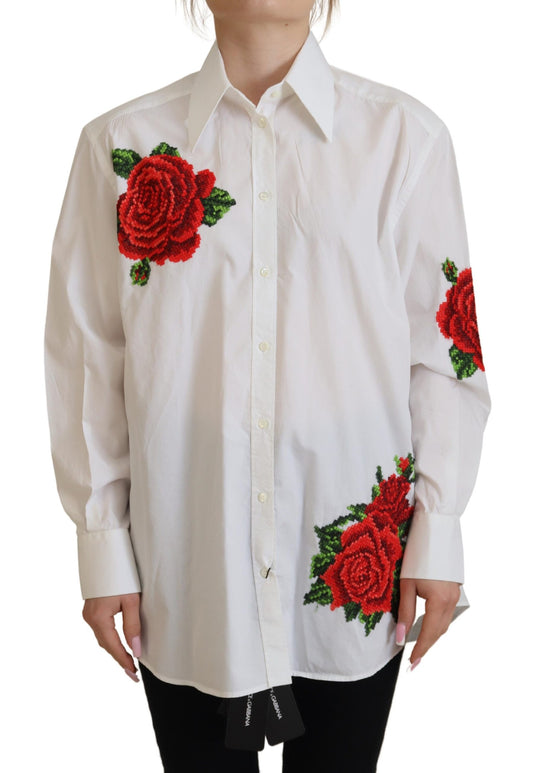 Dolce &amp; Gabbana Haut de chemise brodé de fleurs en coton blanc