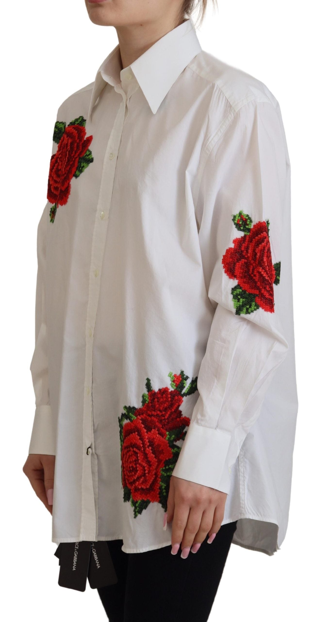 Dolce &amp; Gabbana Haut de chemise brodé de fleurs en coton blanc