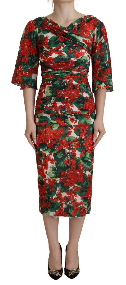 Dolce &amp; Gabbana Robe midi fourreau en soie géranium multicolore