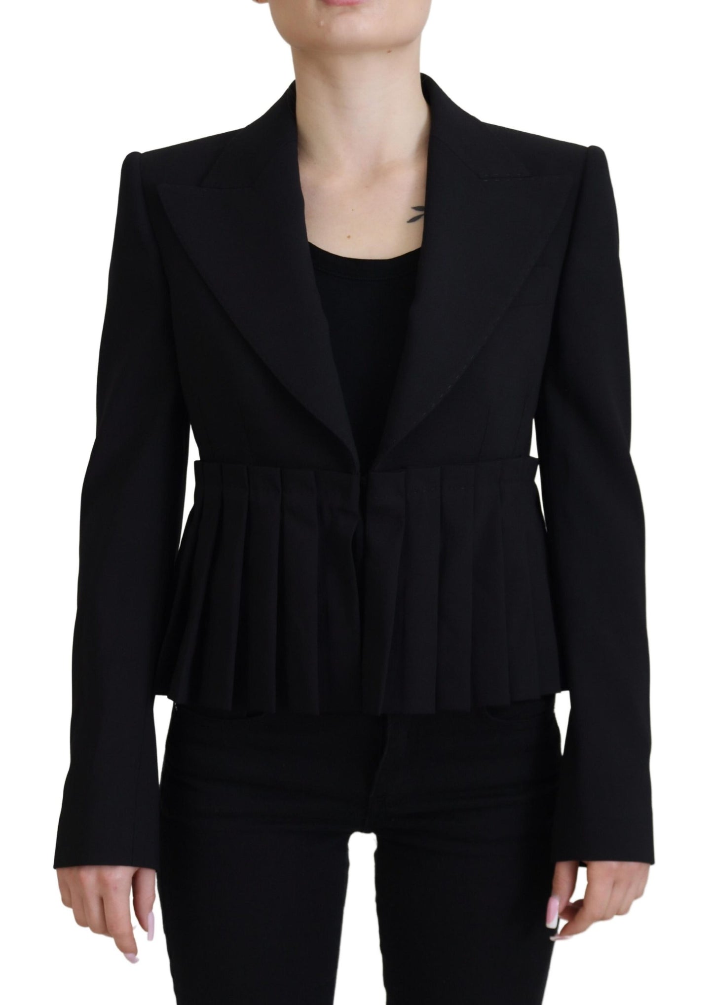 Dolce &amp; Gabbana Veste blazer noire en laine à simple boutonnage