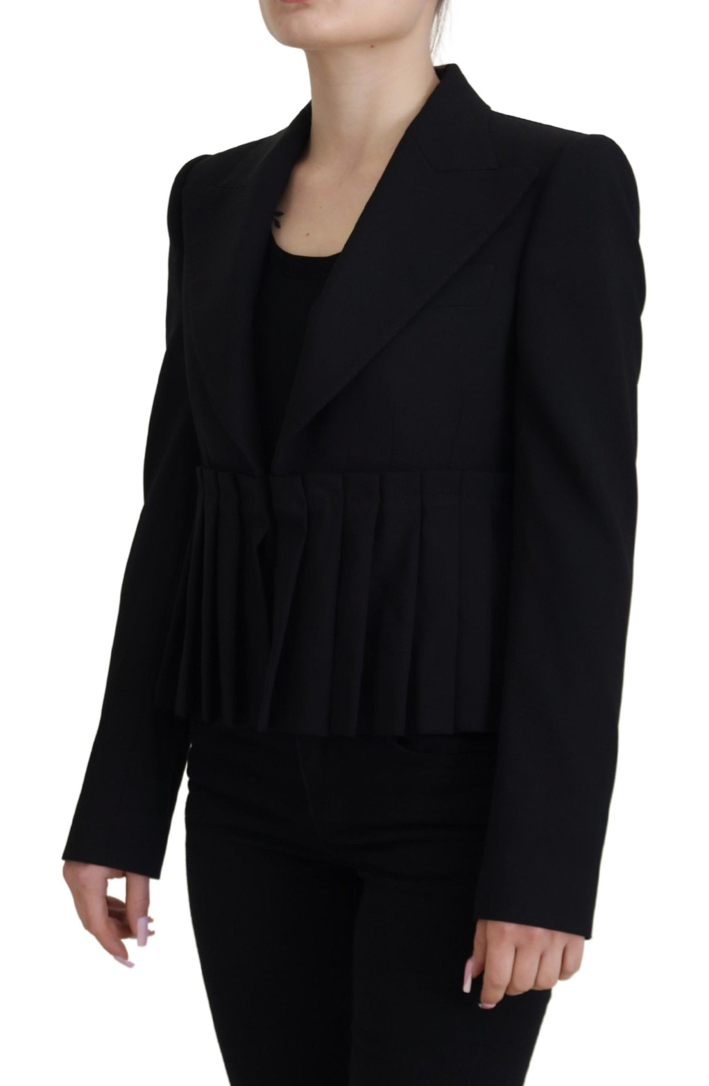 Dolce &amp; Gabbana Veste blazer noire en laine à simple boutonnage